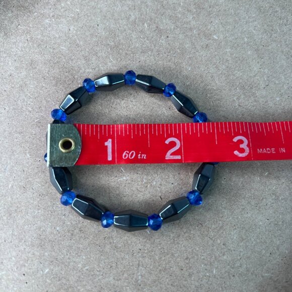 Hematite & Blue Bead Stretch Bracelet - Picture 3 of 4